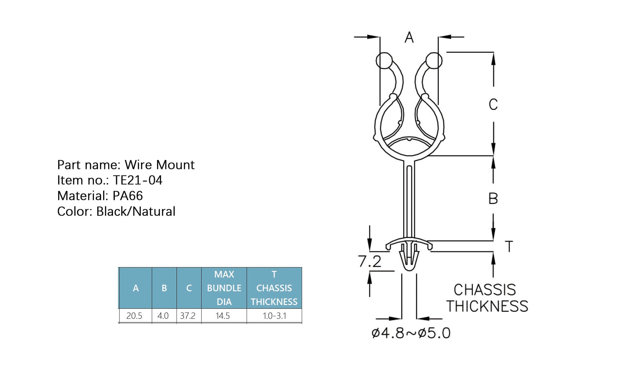 Plastic Wire Mount TEY21-04